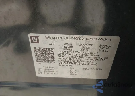 2019 Chevrolet Equinox Premier из США, поврежденный, VIN 2GNAXNEV6K6249440